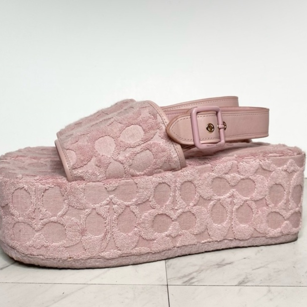 Powder pink terry cloth Coach platform sandals size 6